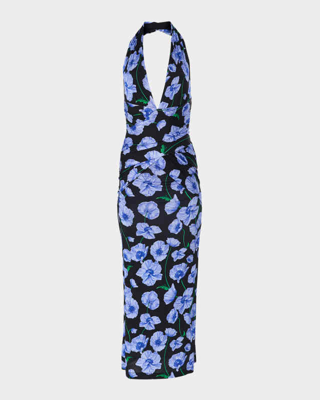 Plunging Halter Draped Ankle Dress